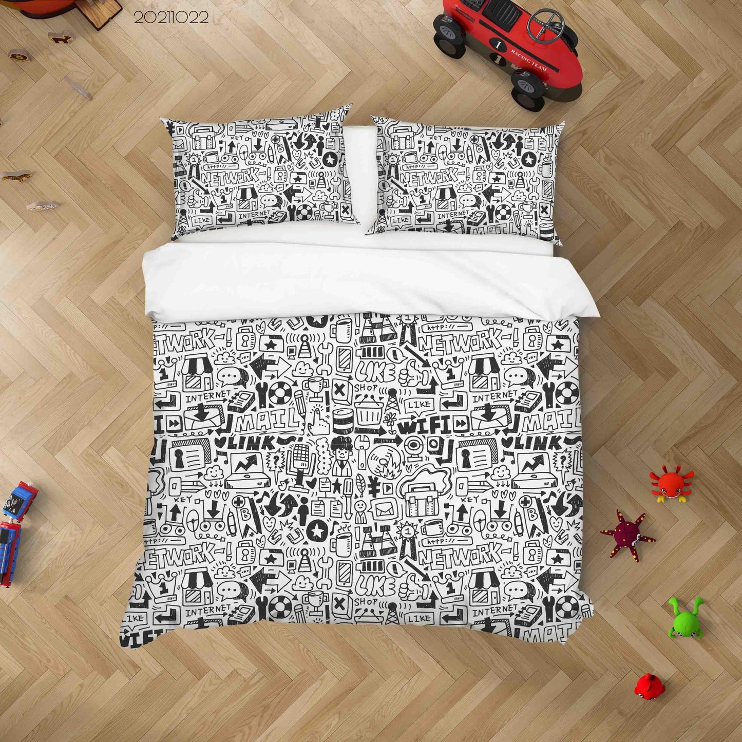 3D Cartoon Grey Illustration Graffiti Quilt Cover Set Bedding Set Duvet Cover Pillowcases 78