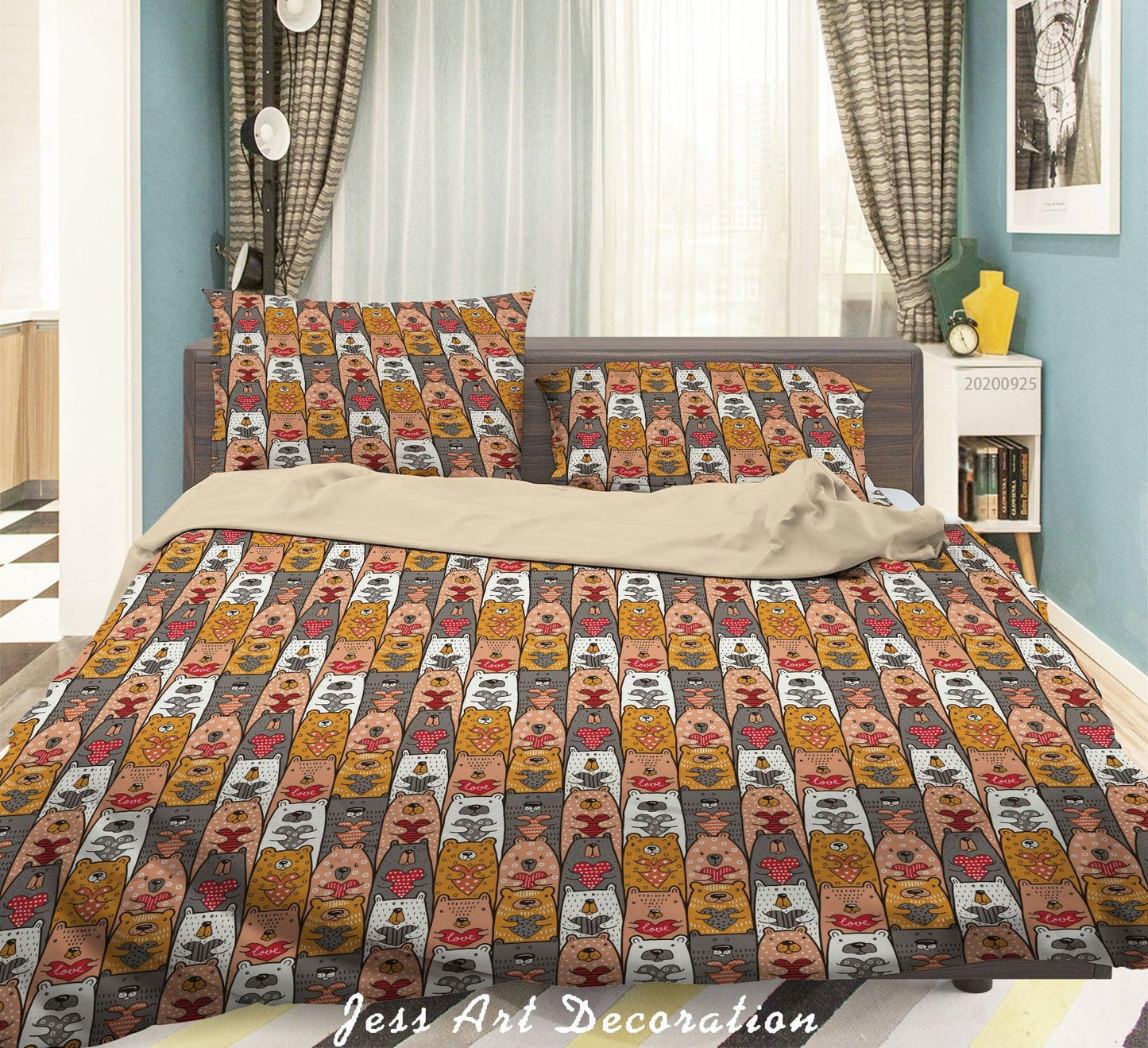 3D Cartoon Animal Bear Pattern Quilt Cover Set Bedding Set Duvet Cover Pillowcases WJ 6421