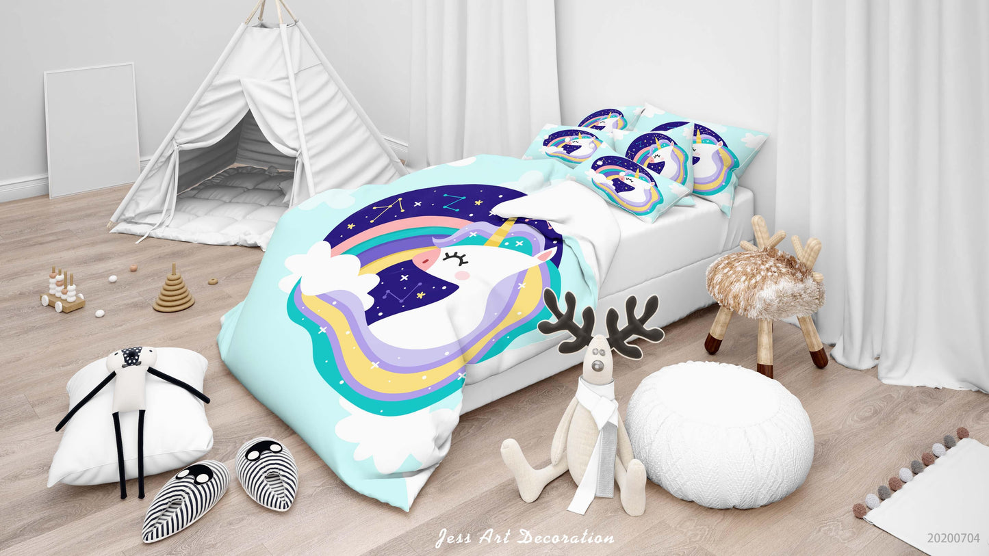 3D Blue Unicorn Quilt Cover Set Bedding Set Duvet Cover Pillowcases SF288