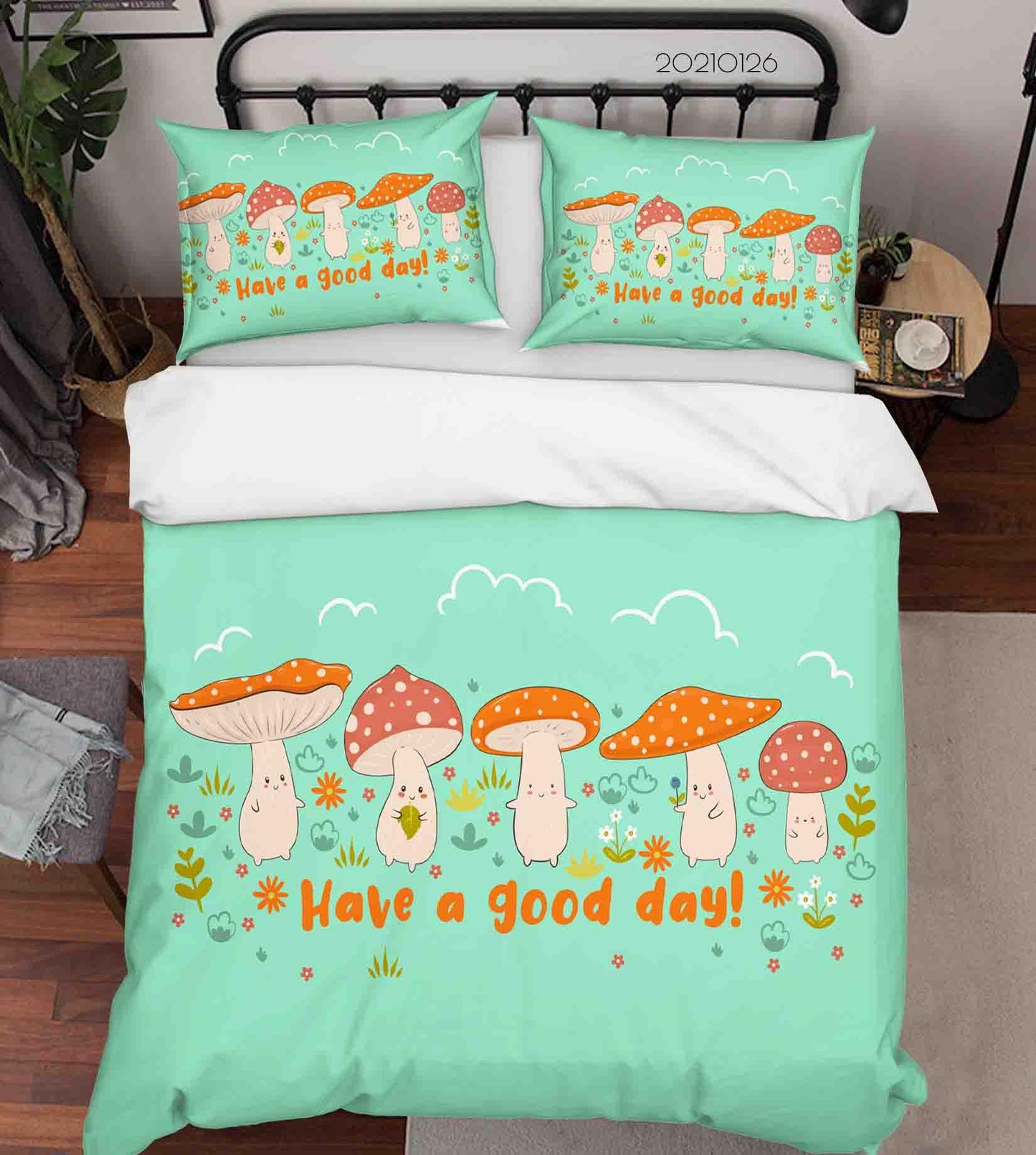 3D Cartoon Green Mushroom Quilt Cover Set Bedding Set Duvet Cover Pillowcases 10