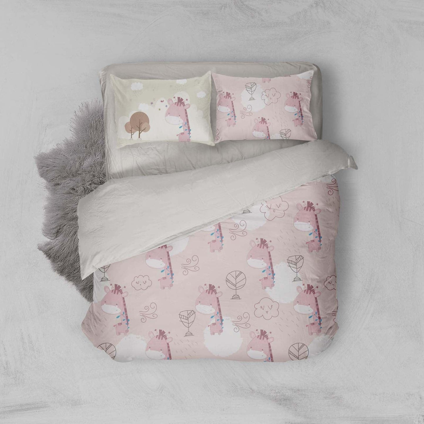 3D Cartoon Giraffe Cloud Pink Quilt Cover Set Bedding Set Duvet Cover Pillowcases LXL