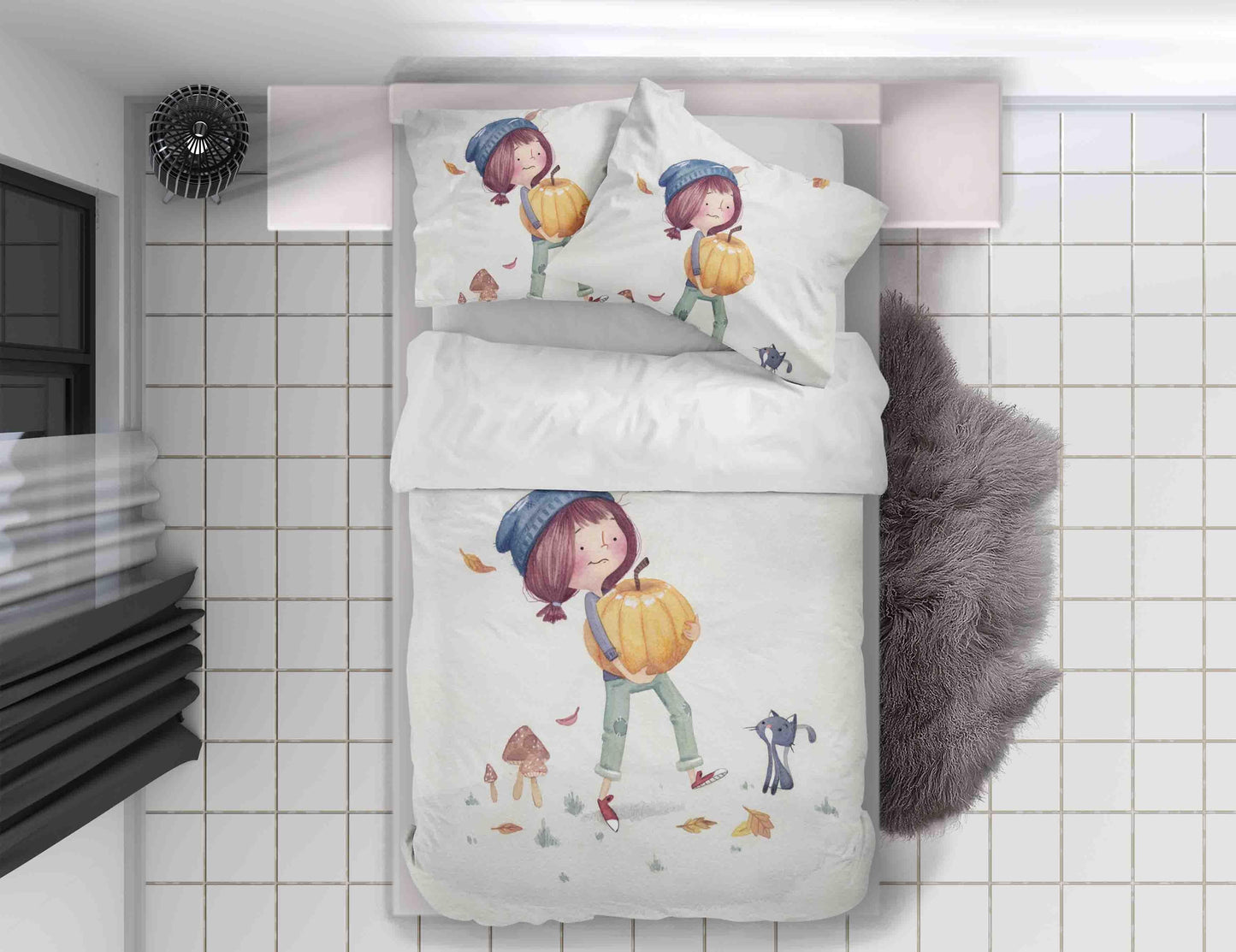 3D Cartoon Girl Pumpkin Cat Quilt Cover Set Bedding Set Duvet Cover Pillowcases SF050