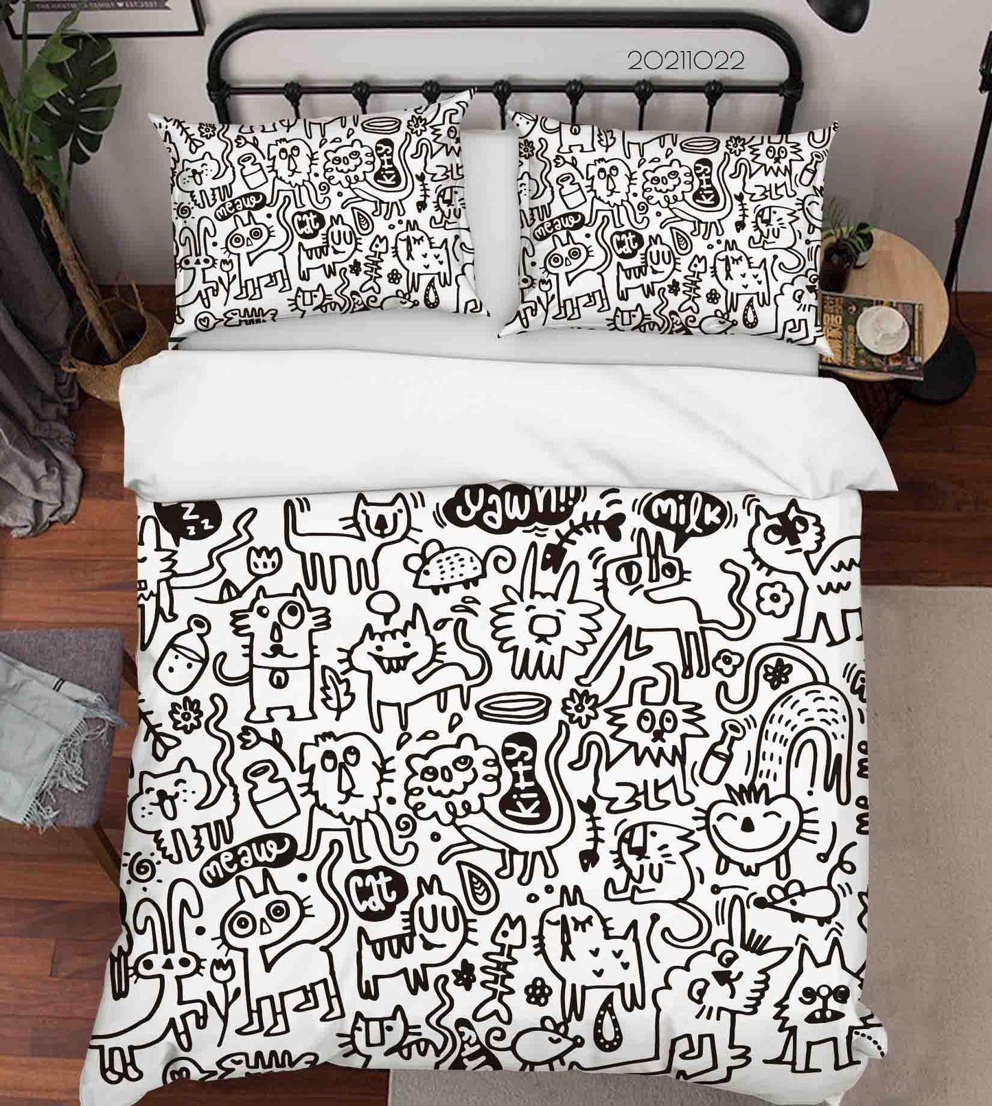 3D Cartoon Animal Cat Graffiti Quilt Cover Set Bedding Set Duvet Cover Pillowcases 18