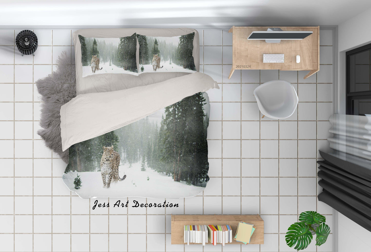 3D Animal Leopard Snow Forest Quilt Cover Set Bedding Set Duvet Cover Pillowcases 157 LQH