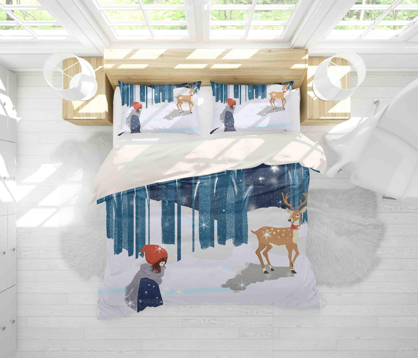 3D Cartoon Forest Elk Girl Quilt Cover Set Bedding Set Pillowcases 29