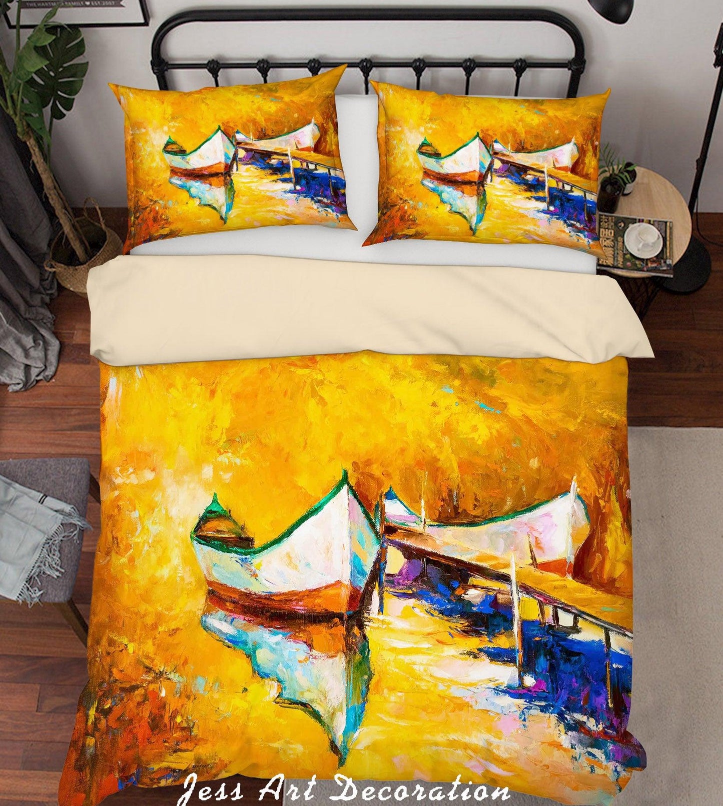 3D Boat Yellow Oil Painting Quilt Cover Set Bedding Set Duvet Cover Pillowcases A046 LQH