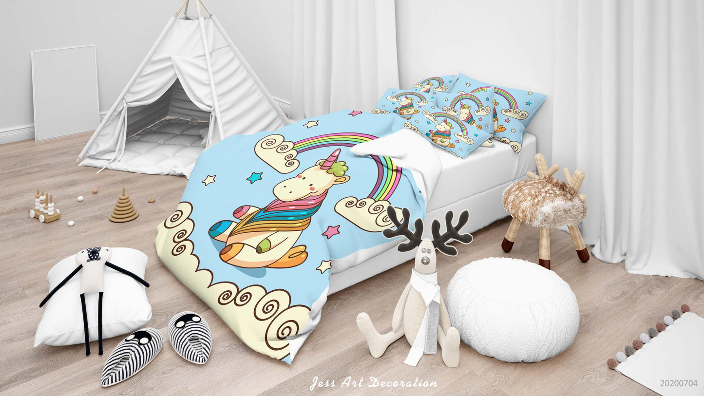 3D Blue Unicorn Rainbow Quilt Cover Set Bedding Set Duvet Cover Pillowcases SF12