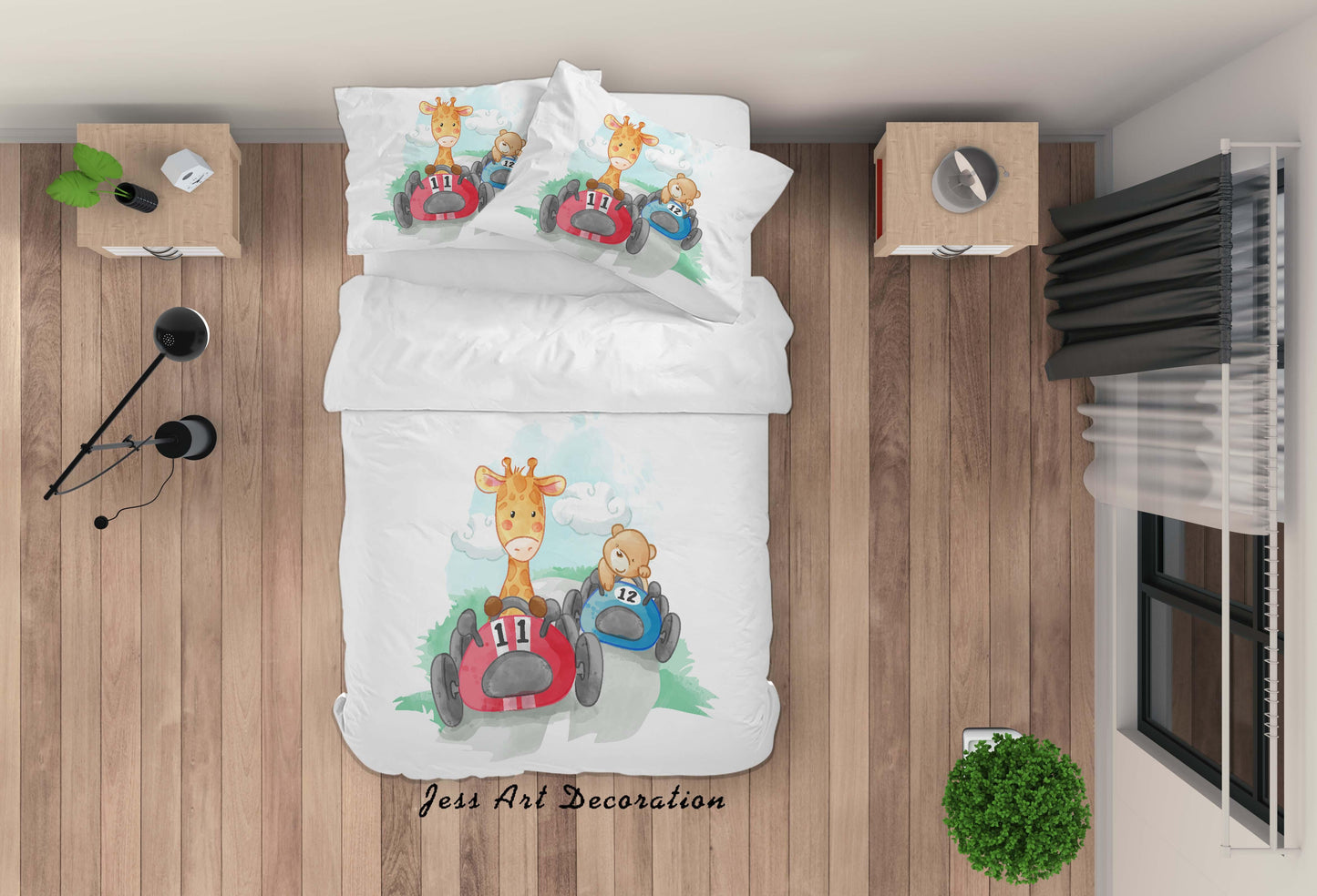 3D Cartoon Car Giraffe Bear Quilt Cover Set Bedding Set Duvet Cover Pillowcases SF41