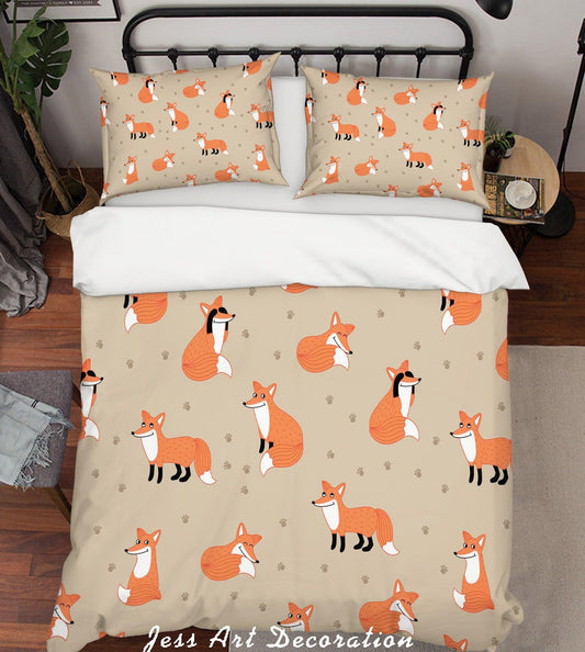 3D Cartoon Fox Brown Quilt Cover Set Bedding Set Pillowcases 36