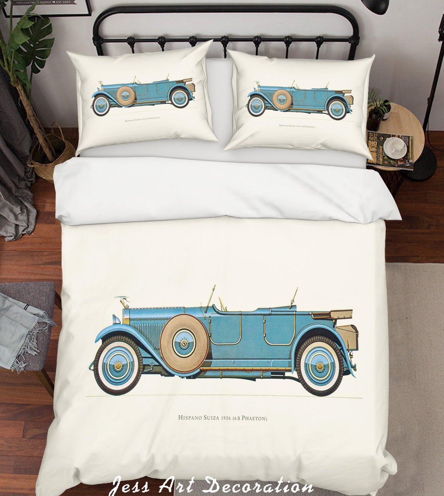 3D Blue Retro Classic Cars Quilt Cover Set Bedding Set Pillowcases 03