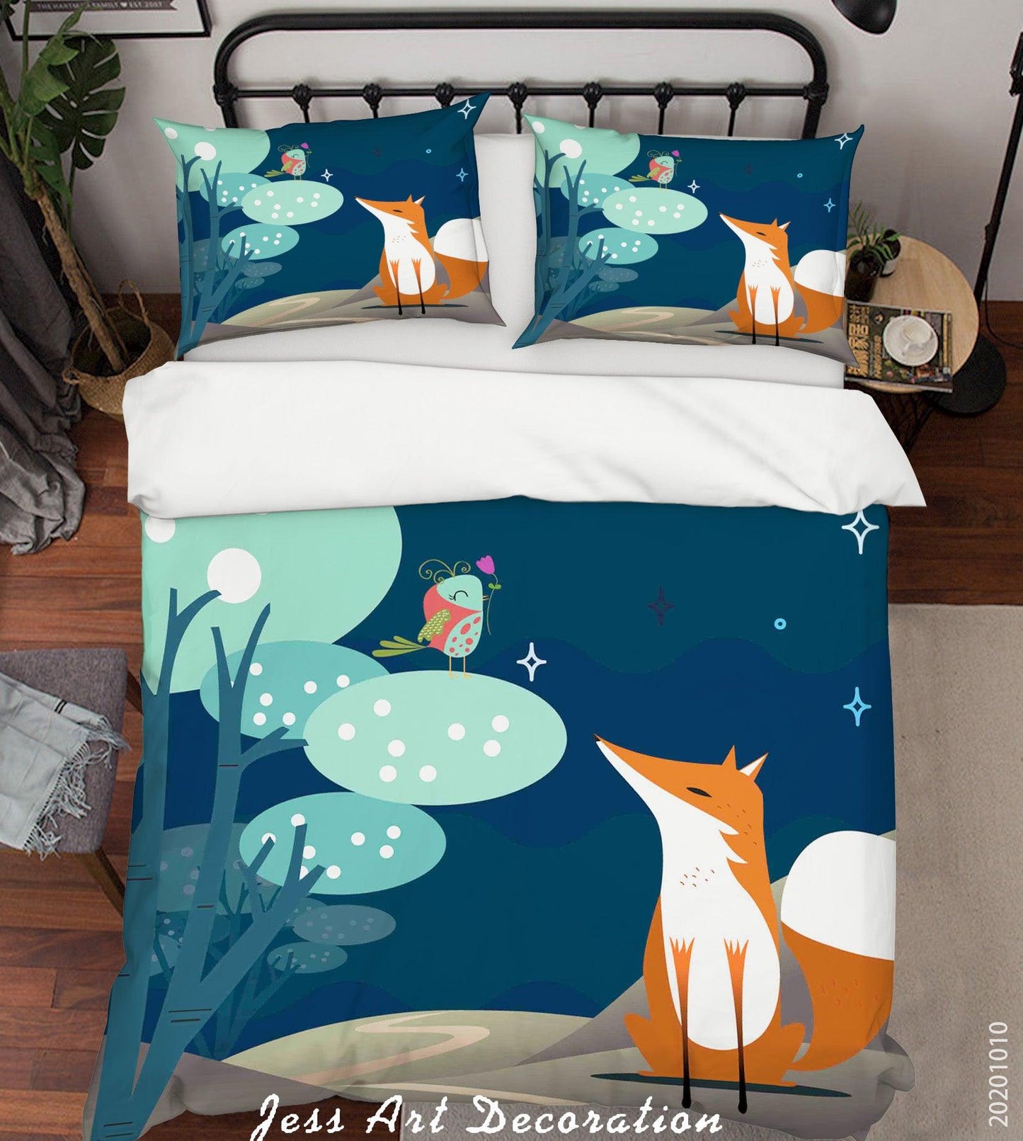 3D Cartoon Animal Fox Bird Leaves Quilt Cover Set Bedding Set Duvet Cover Pillowcases WJ 9583