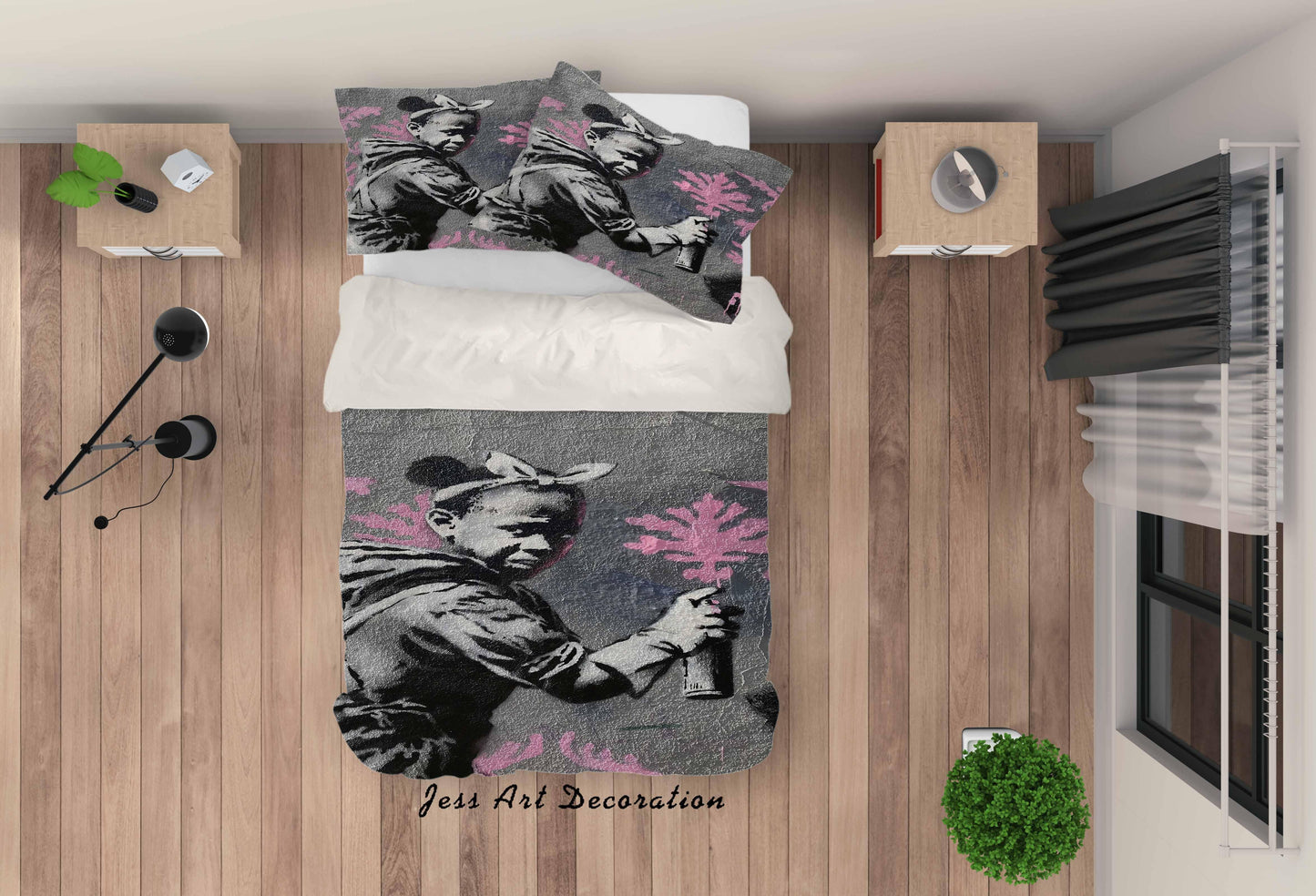 3D Banksy Mural Girl Pink Pattern Quilt Cover Set Bedding Set Duvet Cover Pillowcases  ZY D87