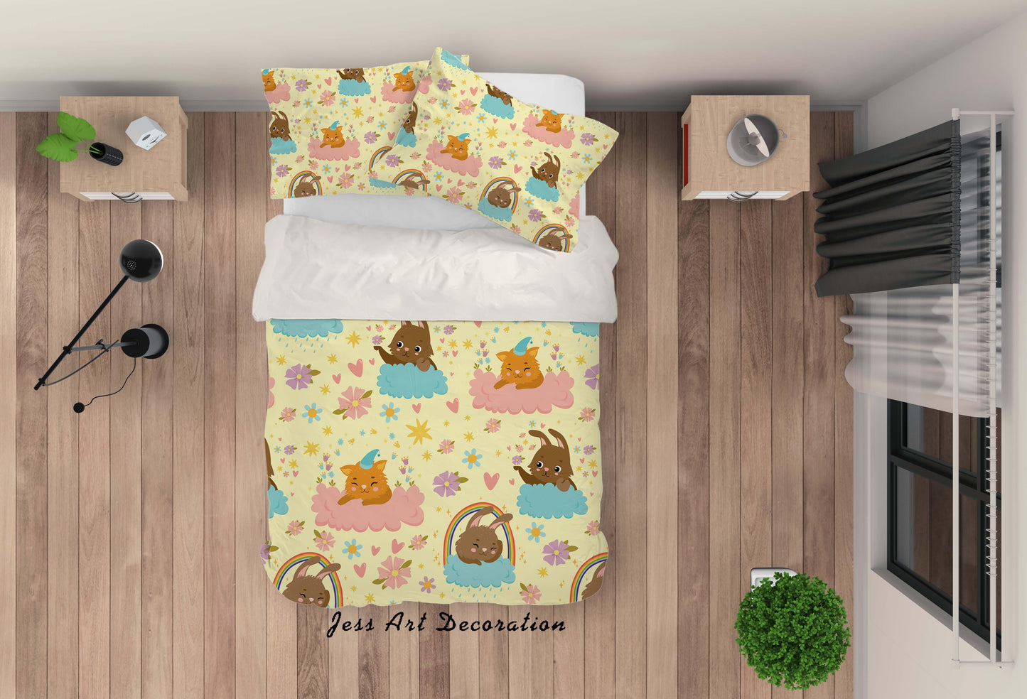 3D Cartoon Animal Yellow Quilt Cover Set Bedding Set Pillowcases 78