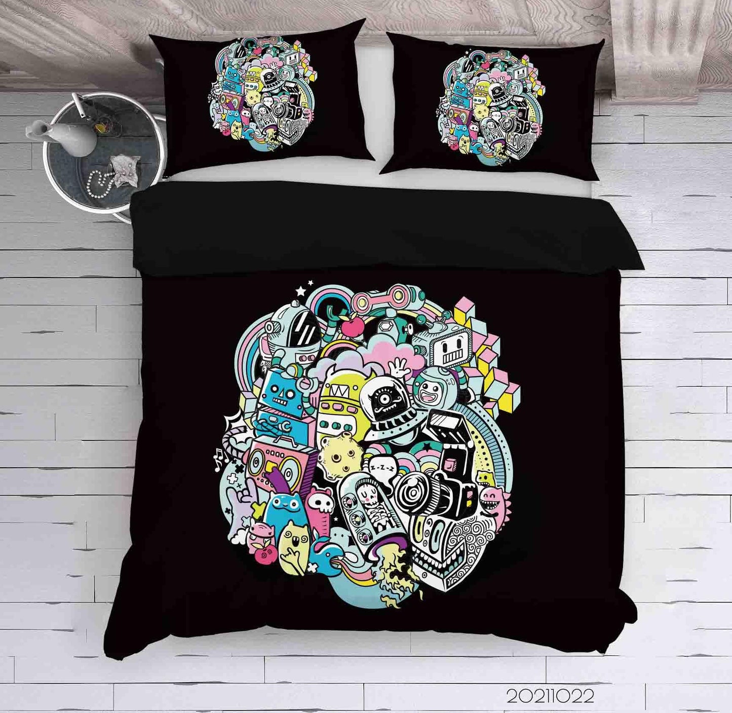 3D Cartoon Colored Monsters Graffiti Quilt Cover Set Bedding Set Duvet Cover Pillowcases 96