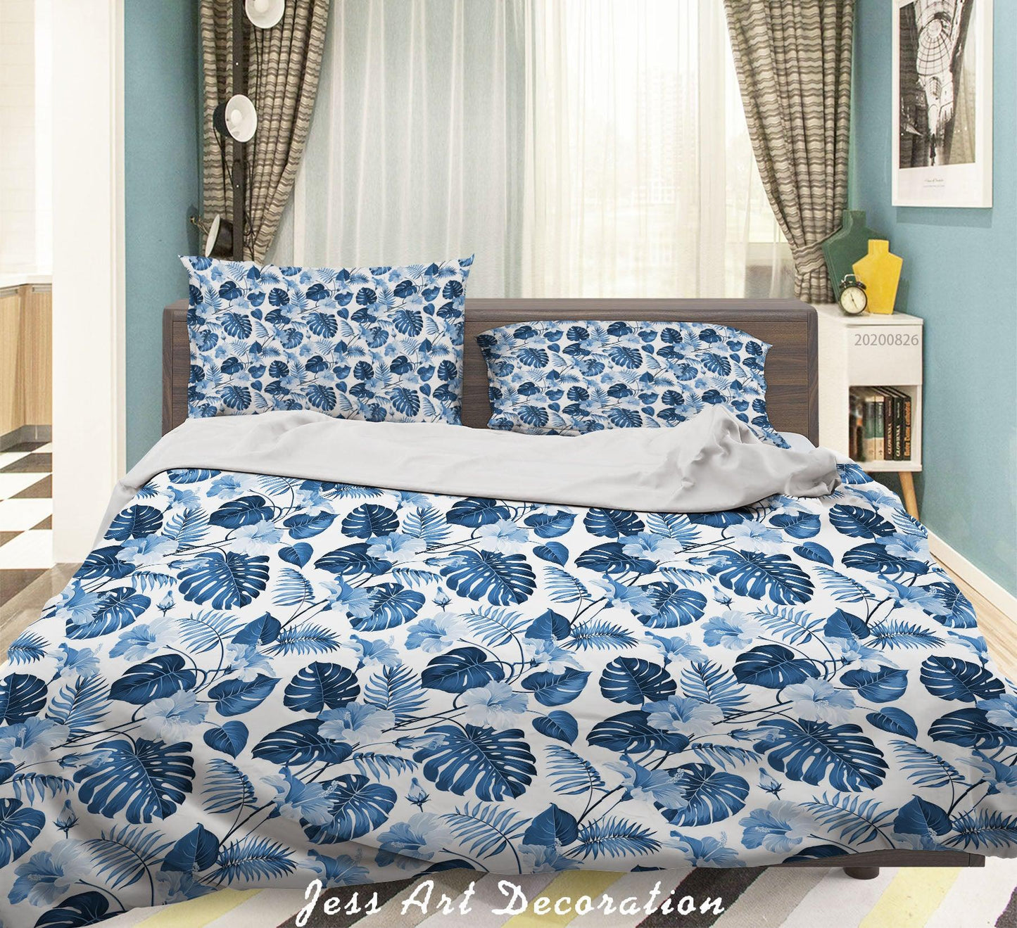 3D Blue Leaves Pattern Quilt Cover Set Bedding Set Duvet Cover Pillowcases WJ 1320