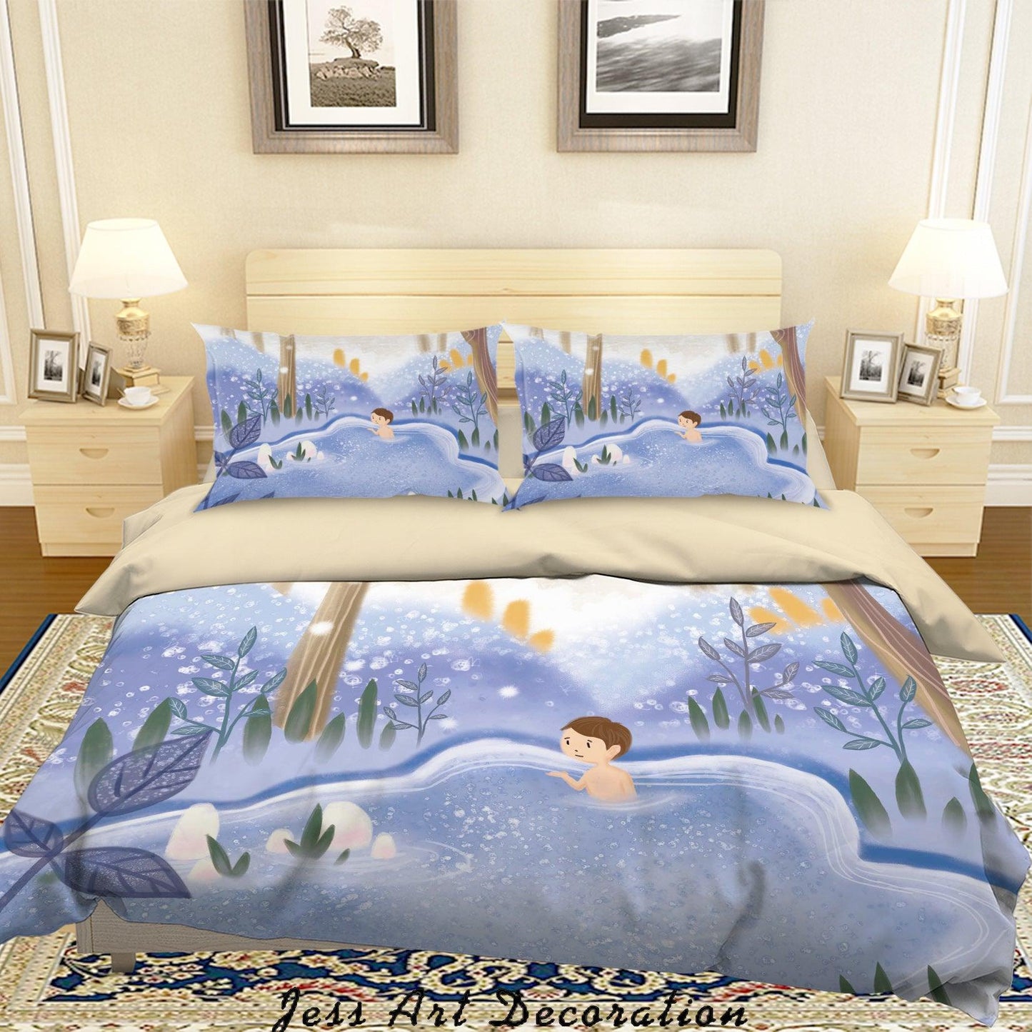 3D Cartoon Boy Pond Blue Quilt Cover Set Bedding Set Duvet Cover Pillowcases A587 LQH