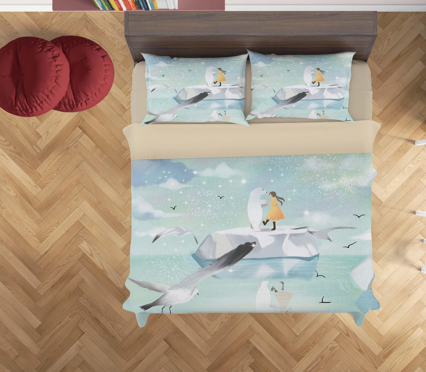 3D Cartoon Polar Bear Girl Quilt Cover Set Bedding Set Duvet Cover Pillowcases A545 LQH
