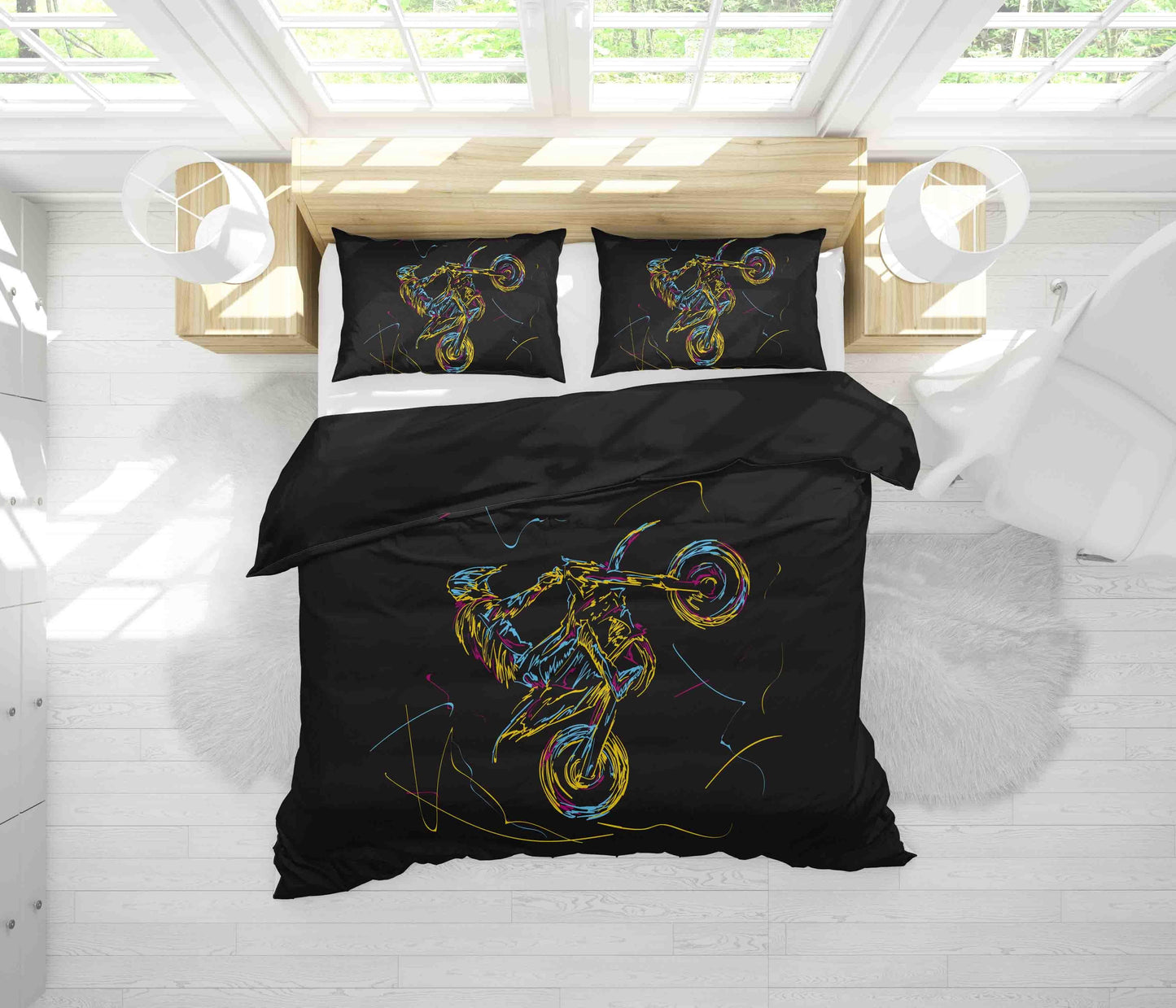 3D Abstract Colorful Motorcycle Quilt Cover Set Bedding Set Pillowcases LQH A003