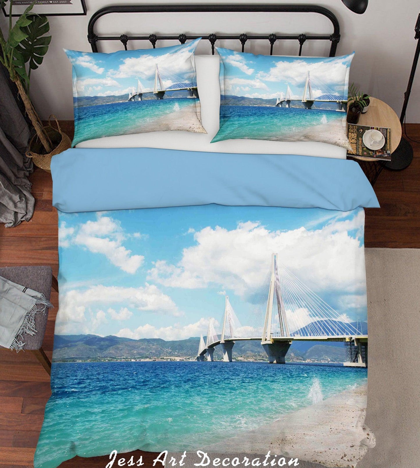 3D  Blue Seaside Trestle Scenery Quilt Cover Set Bedding Set Pillowcases 72