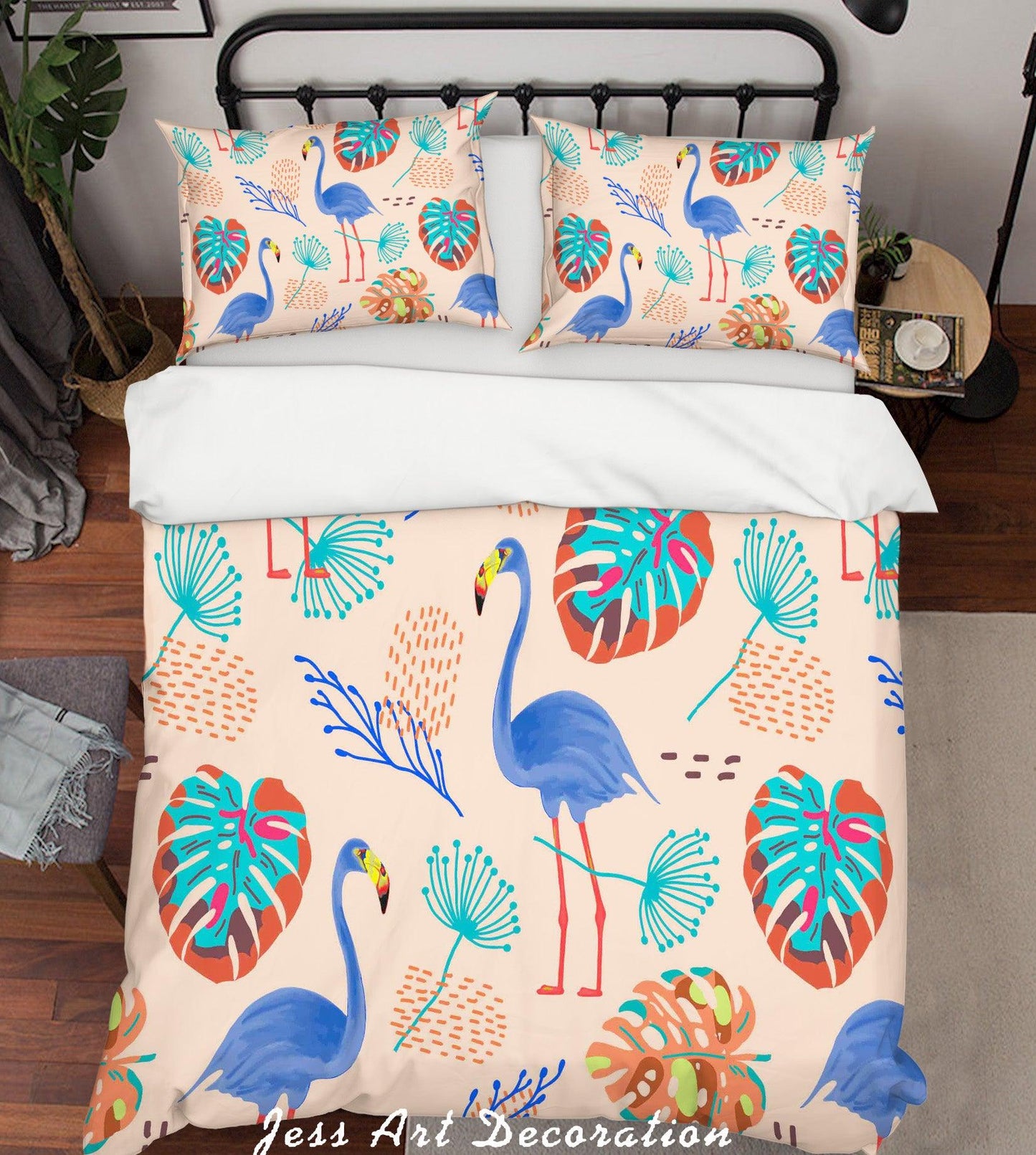 3D Cartoon Flamingo Palm Tree Quilt Cover Set Bedding Set Pillowcases  19