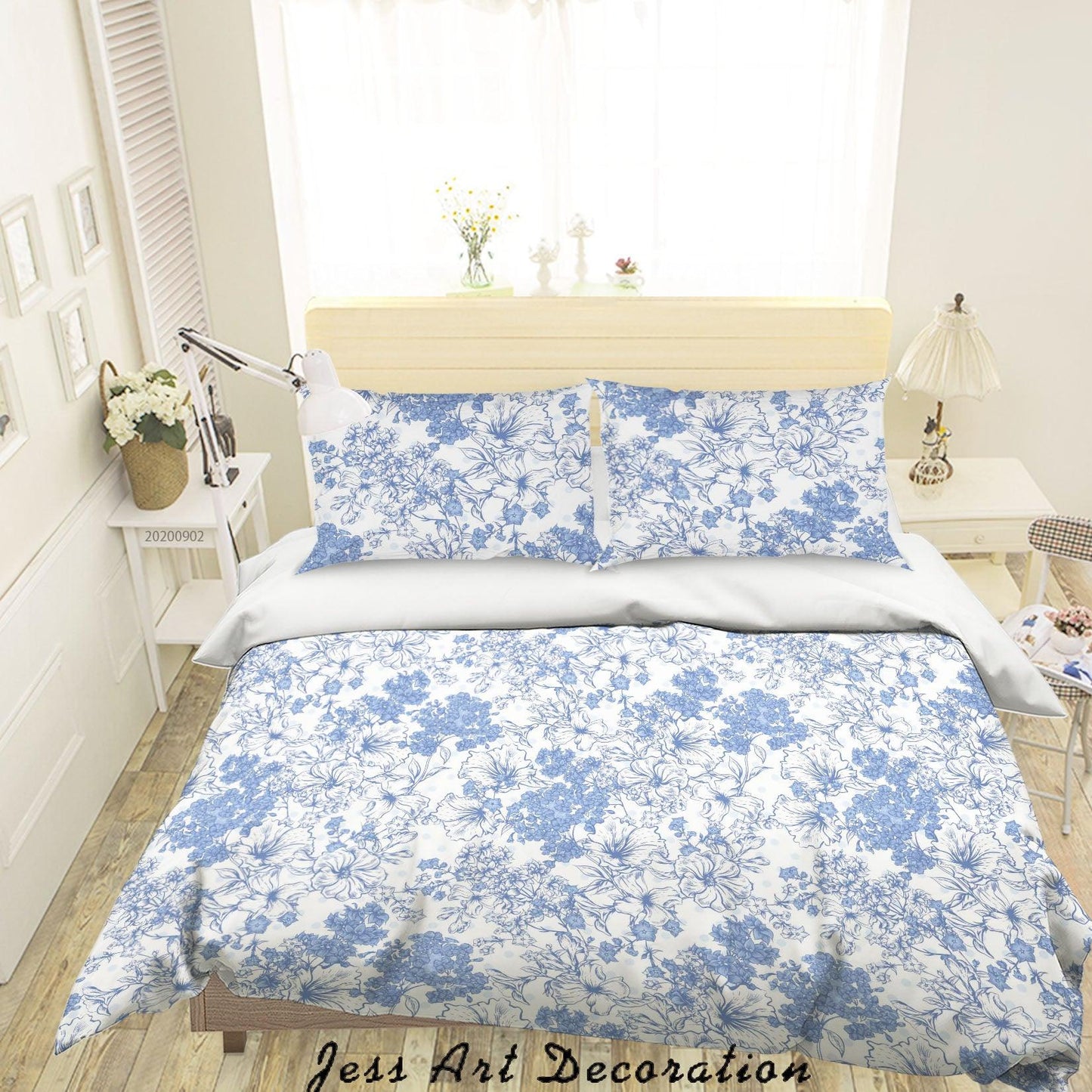 3D Blue FLowers Leaves Pattern Quilt Cover Set Bedding Set Duvet Cover Pillowcases WJ 1469