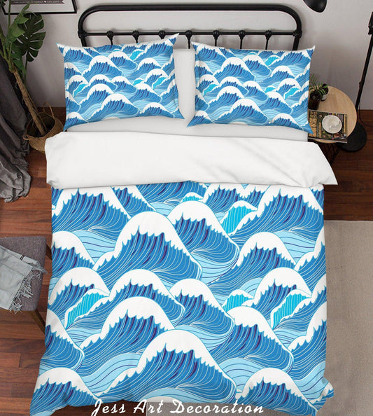 3D Abstract Blue Waves Quilt Cover Set Bedding Set Pillowcases 02