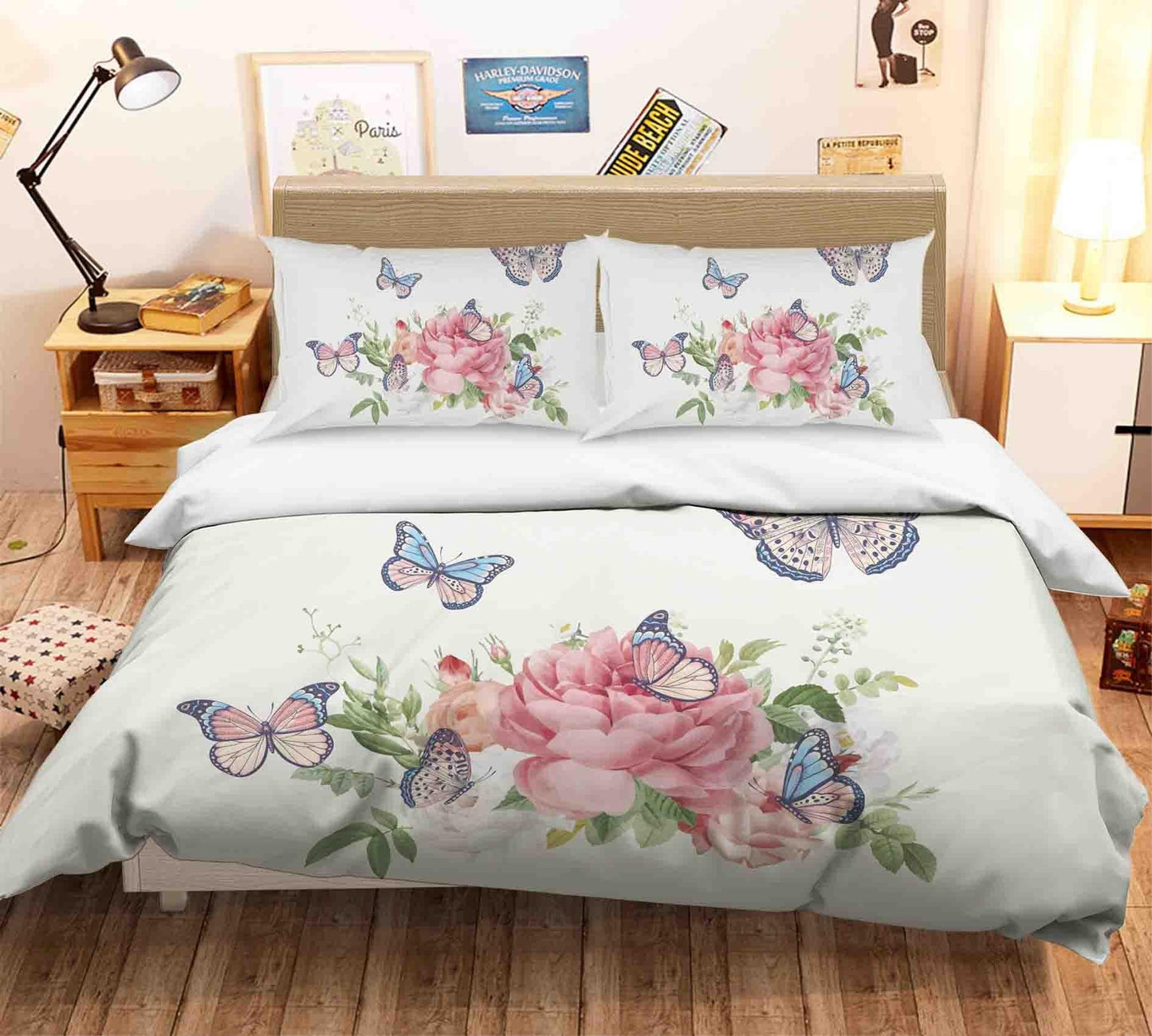 3D Butterfly Flower Quilt Cover Set Bedding Set Duvet Cover Pillowcases SF013