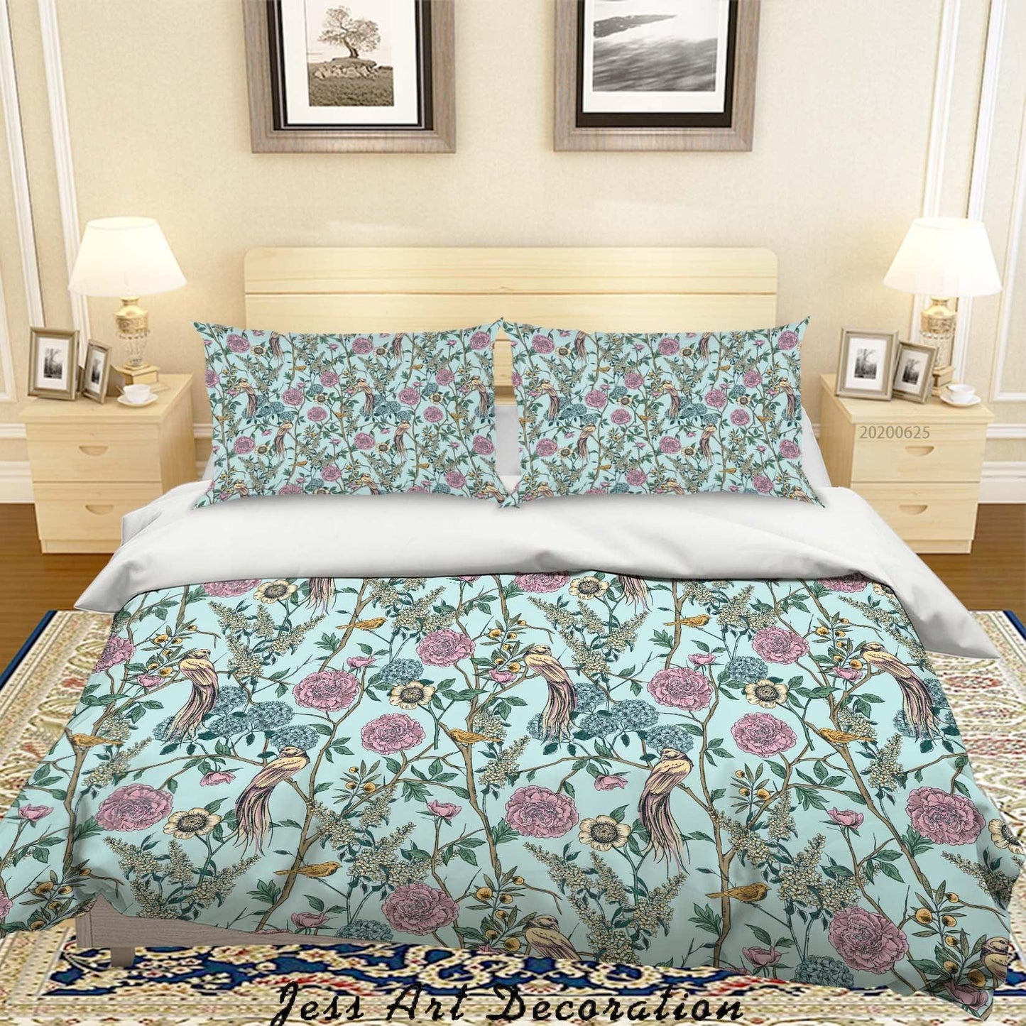 3D Blue Floral Birds Quilt Cover Set Bedding Set Duvet Cover Pillowcases SF134