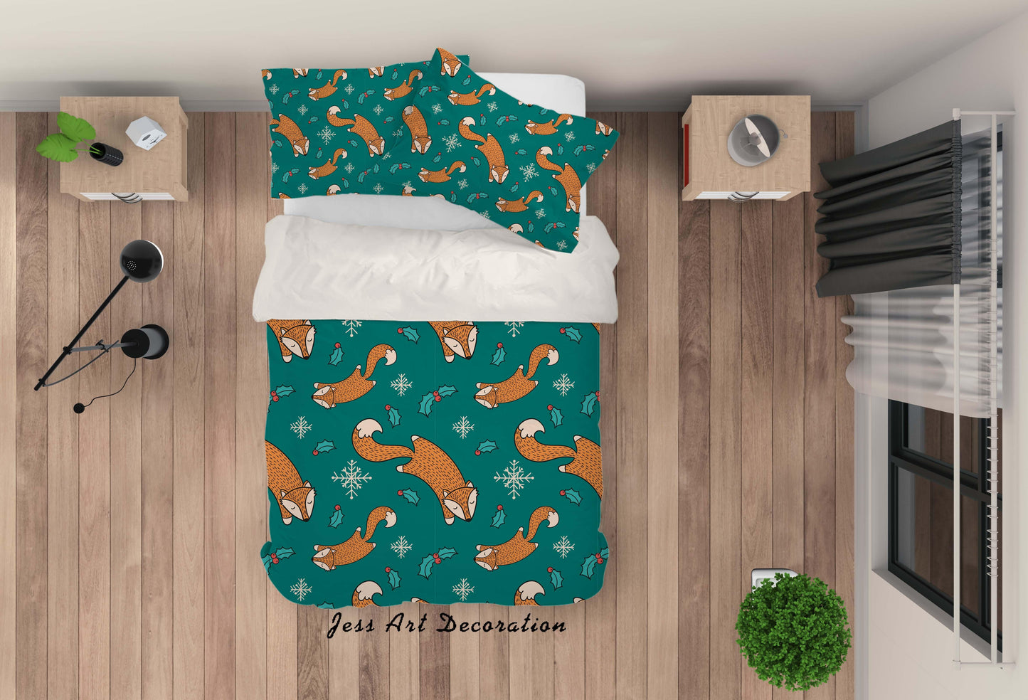 3D Cartoon Fox Green Quilt Cover Set Bedding Set Pillowcases 66