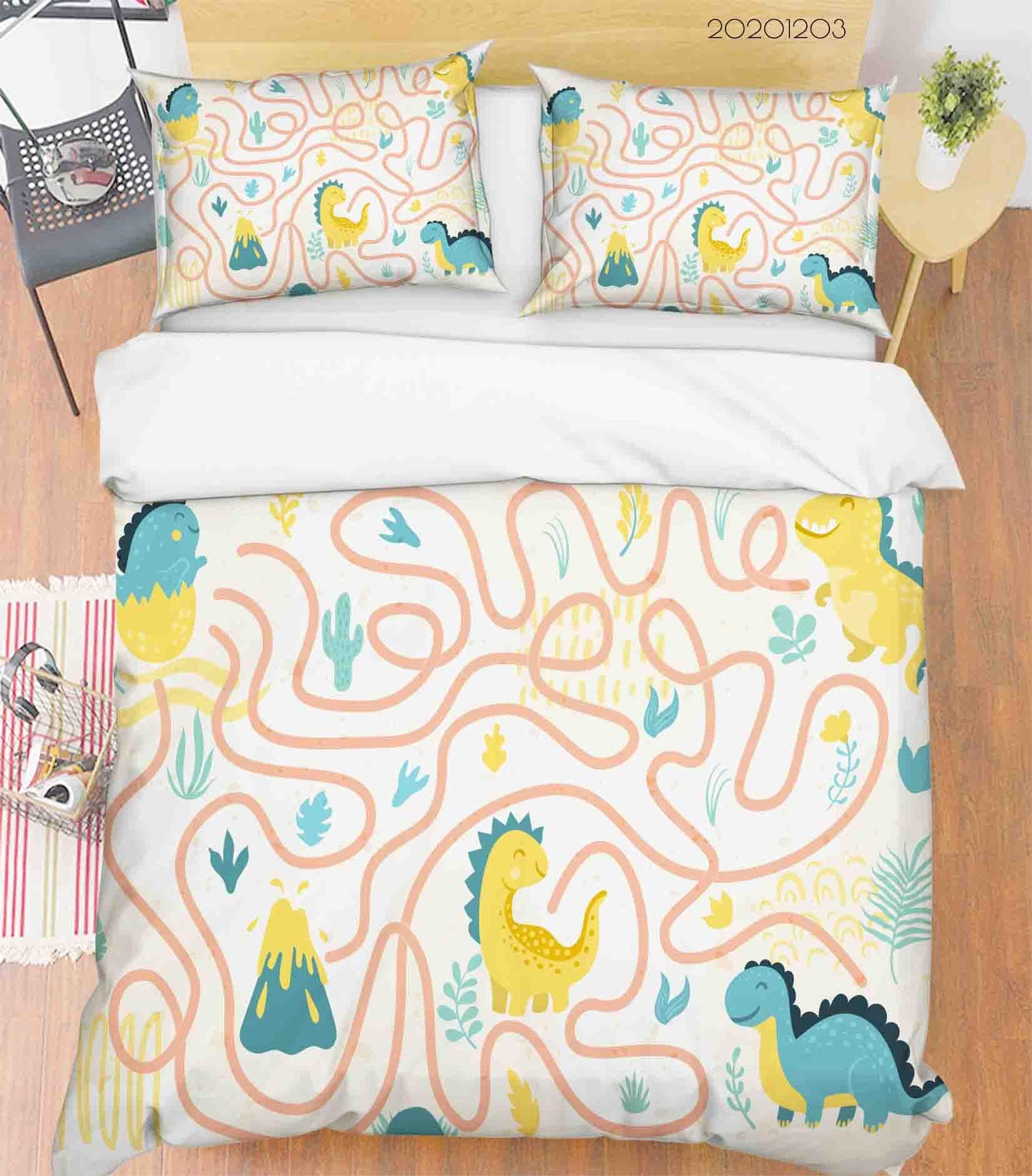 3D Cartoon Colorful Cactus Volcanic Dinosaur Animal Quilt Cover Set Bedding Set Duvet Cover Pillowcases LXL