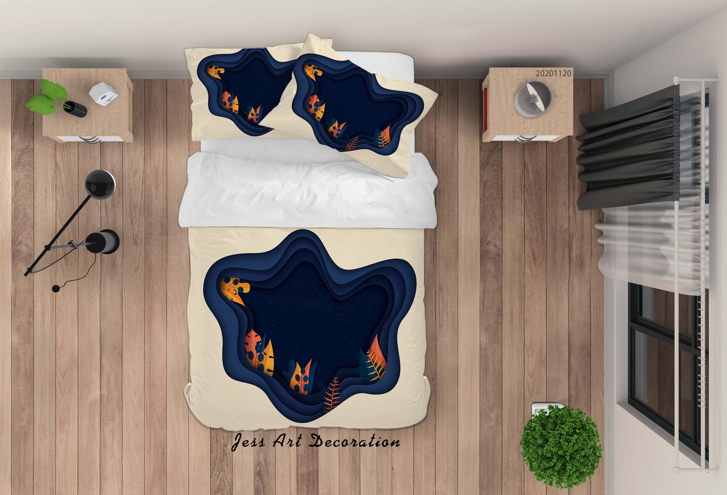 3D Abstract Leaves Plant Blue Quilt Cover Set Bedding Set Duvet Cover Pillowcases LXL