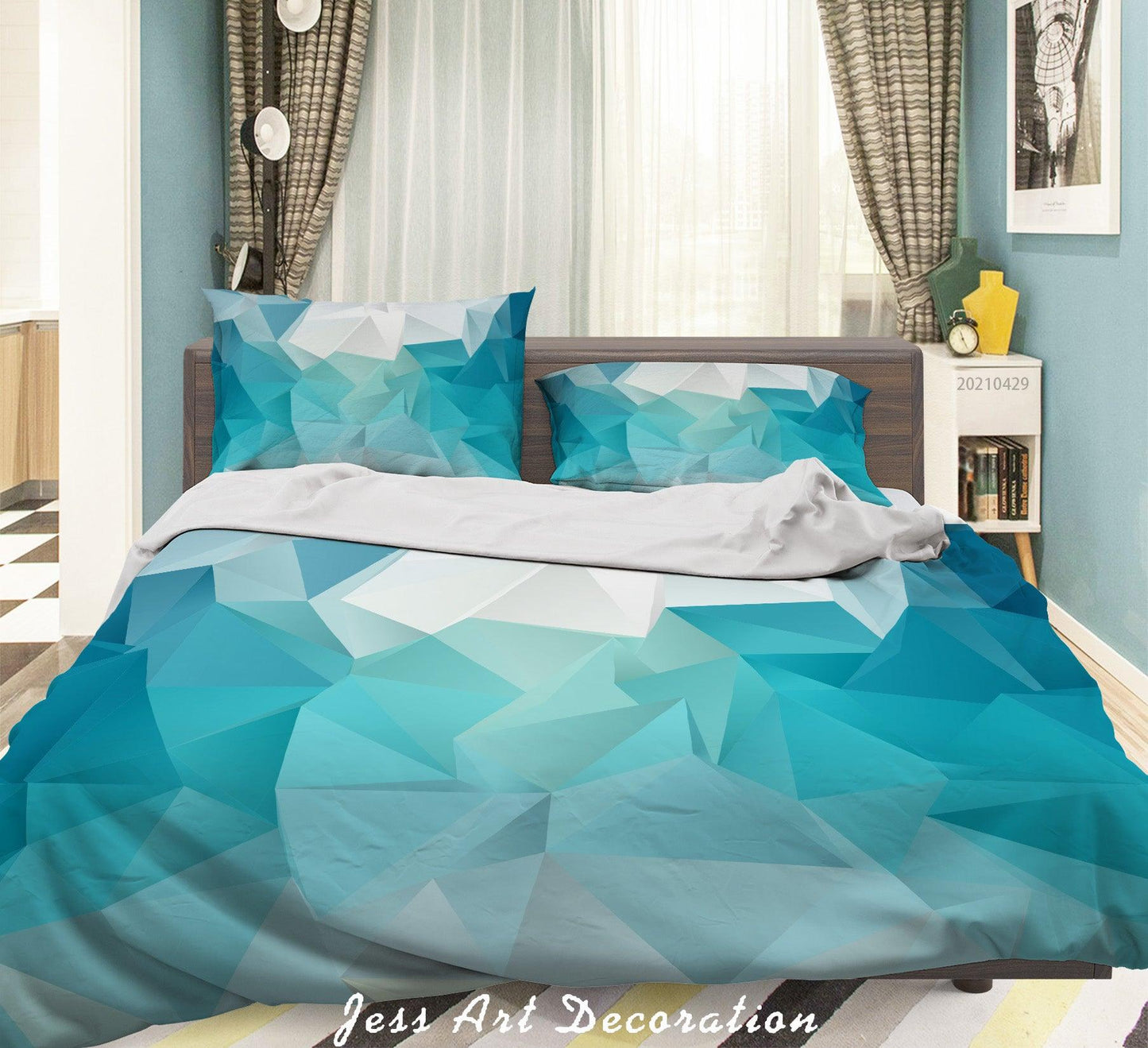 3D Abstract Blue Geometric Pattern Quilt Cover Set Bedding Set Duvet Cover Pillowcases 234