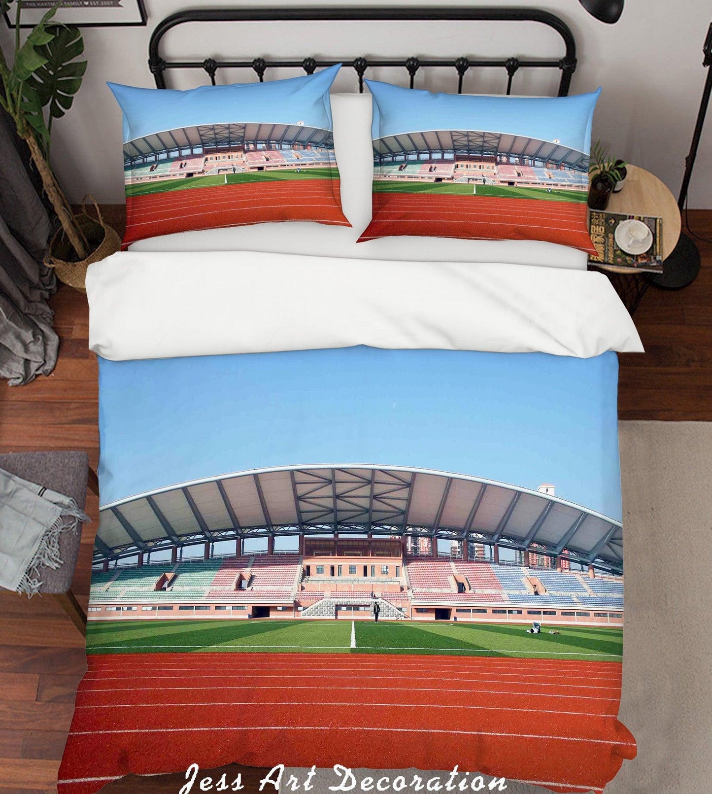 3D Blue Sky Green Football Field Quilt Cover Set Bedding Set Pillowcases  108