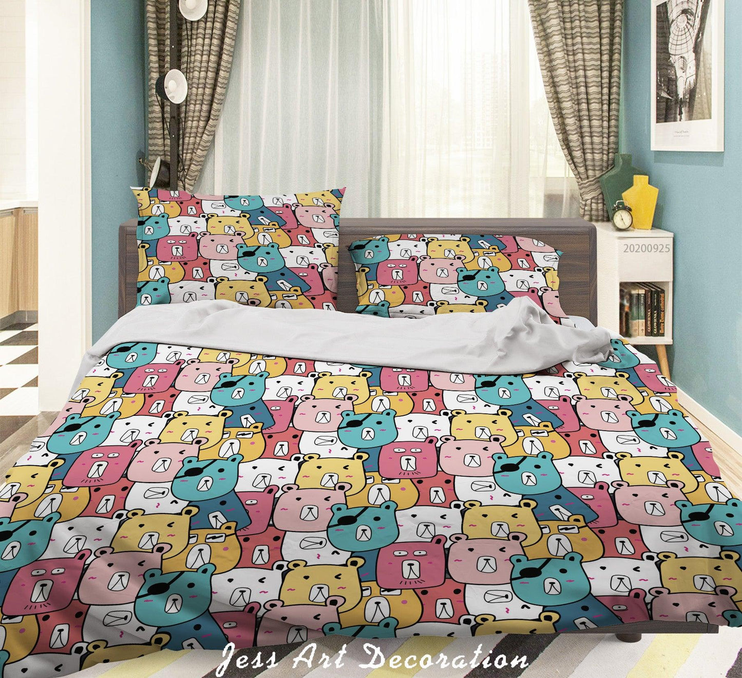 3D Cartoon Animal Bear Quilt Cover Set Bedding Set Duvet Cover Pillowcases WJ 6403