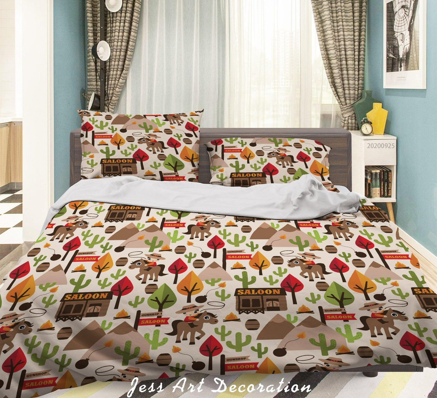 3D Cartoon Animal Horse Tree Saloon Pattern Quilt Cover Set Bedding Set Duvet Cover Pillowcases WJ 6447