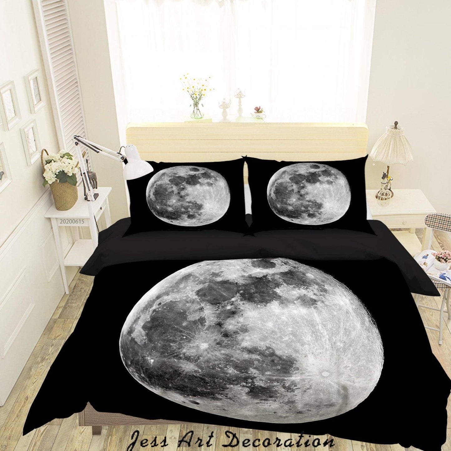 3D Black Gray Planet Moon Quilt Cover Set Bedding Set Duvet Cover Pillowcases SF99