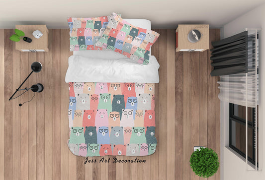 3D Cartoon Colorful Glassess Bear Quilt Cover Set Bedding Set Duvet Cover Pillowcases LXL 61