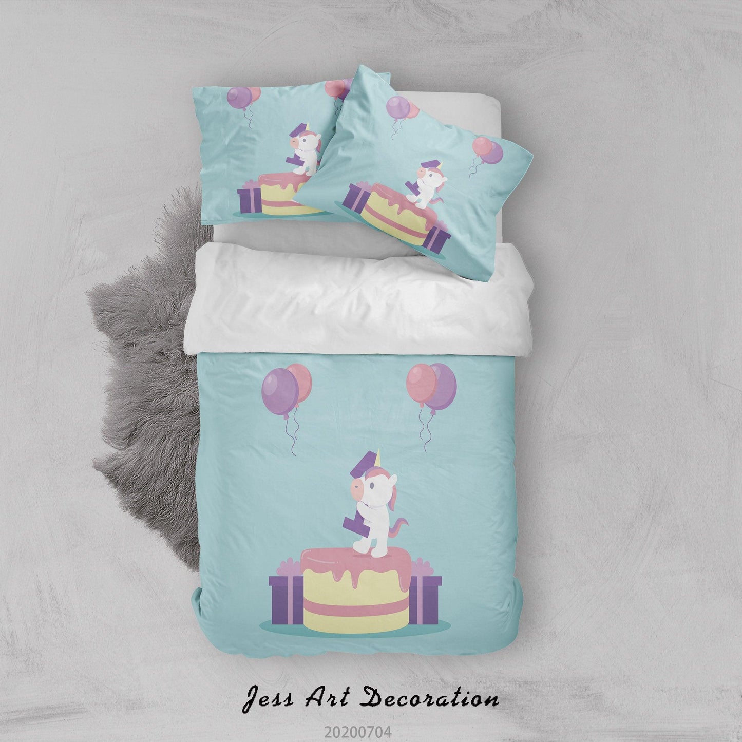 3D Cake Balloon Unicorn Quilt Cover Set Bedding Set Duvet Cover Pillowcases SF167