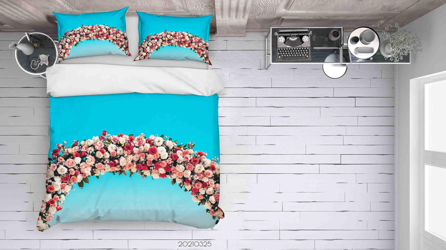 3D Blue Sky Rose Flower Arch Quilt Cover Set Bedding Set Duvet Cover Pillowcases 229
