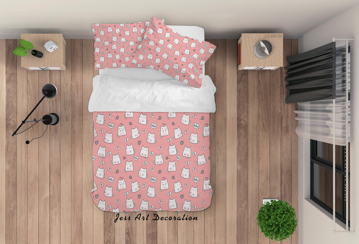 3D Cartoon Pink Cat Quilt Cover Set Bedding Set Duvet Cover Pillowcases LXL 49