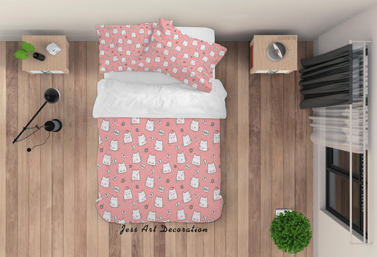 3D Cartoon Pink Cat Quilt Cover Set Bedding Set Duvet Cover Pillowcases LXL 49
