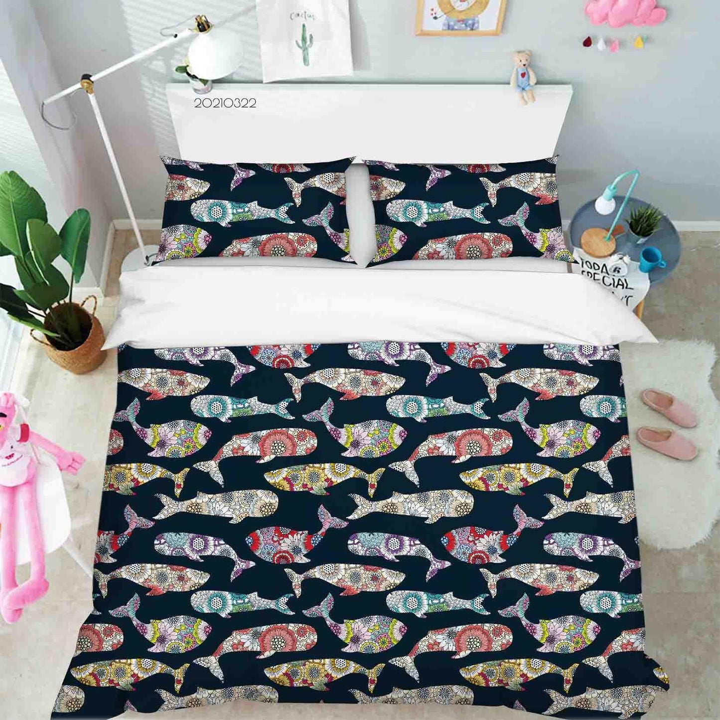 3D Cartoon Colored Fish Sealife Quilt Cover Set Bedding Set Duvet Cover Pillowcases 40 LQH