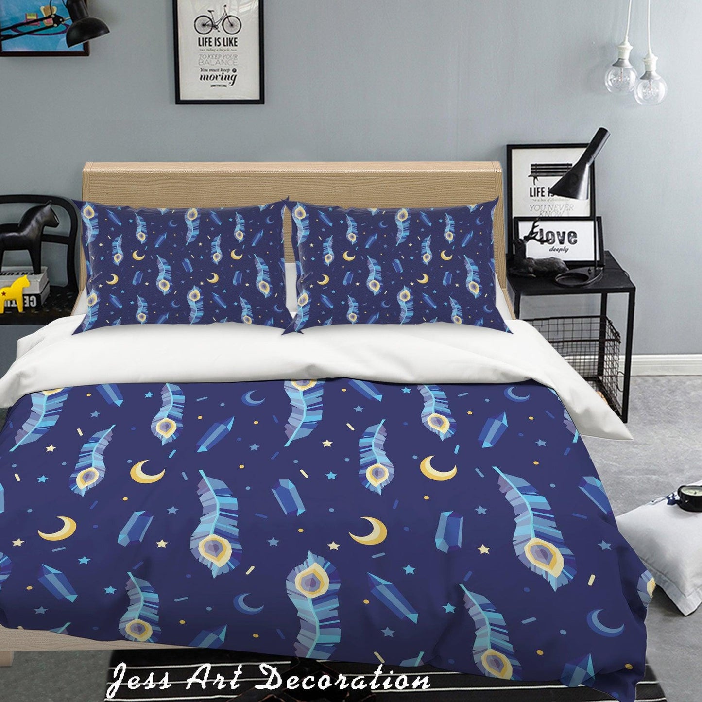 3D Blue Peacock Feather Quilt Cover Set Bedding Set Pillowcases 56