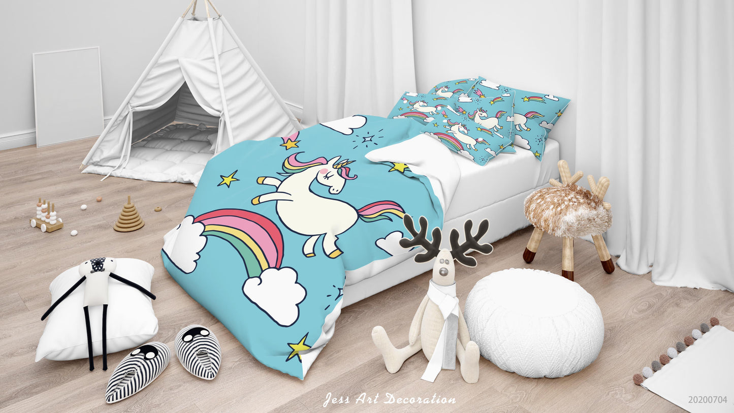 3D Blue Unicorn Quilt Cover Set Bedding Set Duvet Cover Pillowcases SF17