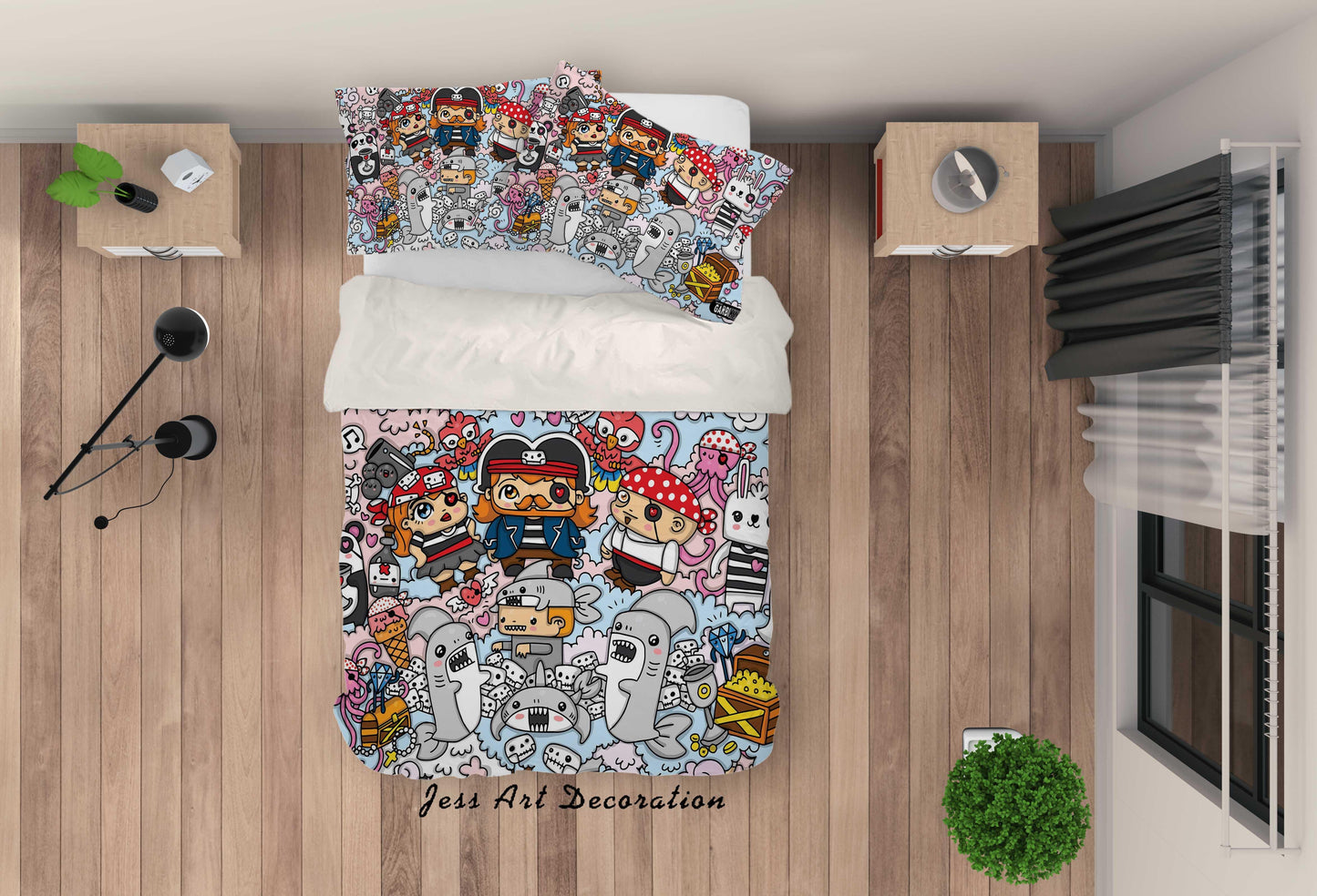 3D Blue Cartoon Animal Quilt Cover Set Bedding Set Pillowcases 102