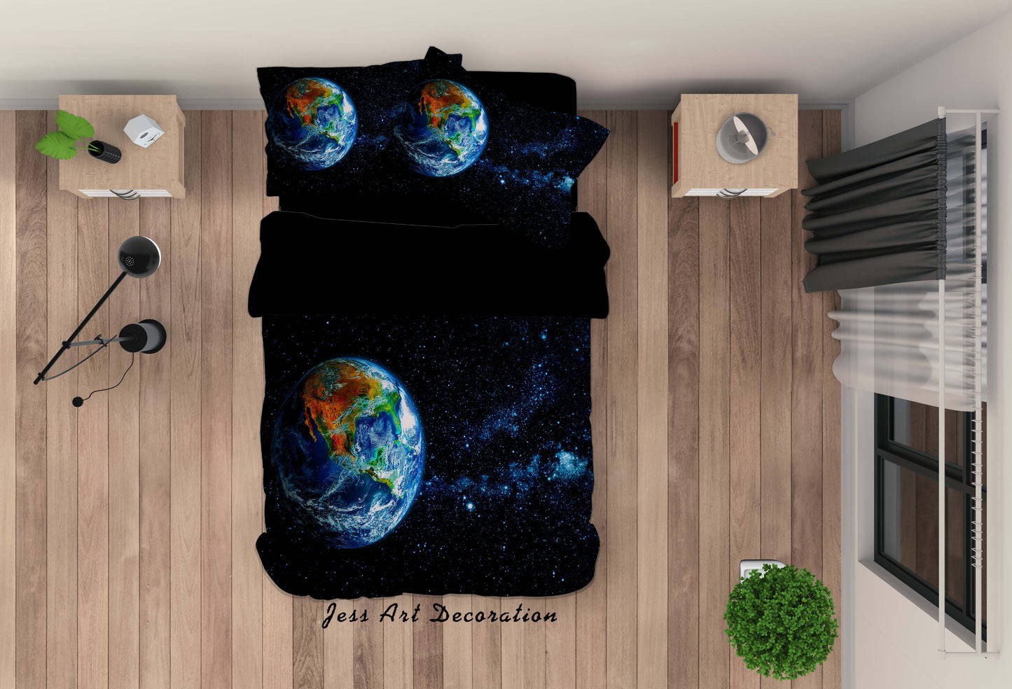 3D Black Planet Star Universe Space Quilt Cover Set Bedding Set Duvet Cover Pillowcases SF11