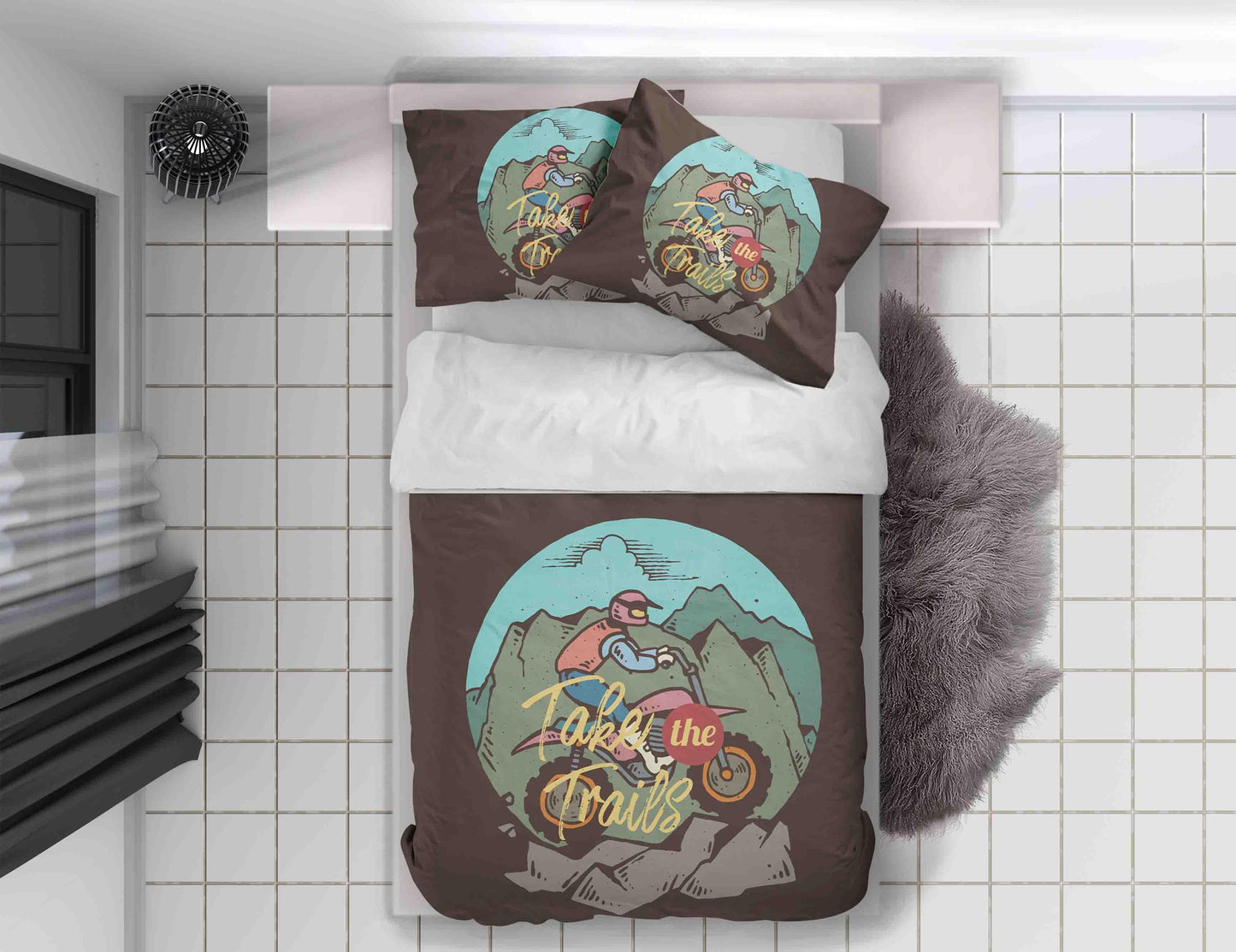 3D  Motocross Mountain Green Quilt Cover Set Bedding Set Pillowcases LQH A051