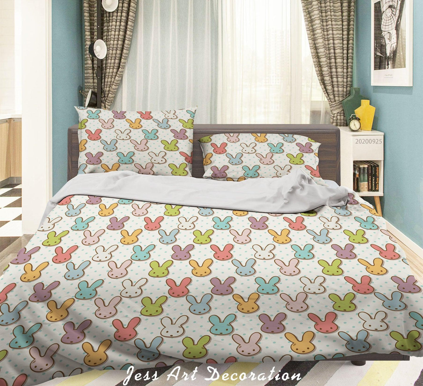 3D Cartoon Animal Rabbit Head Pattern Quilt Cover Set Bedding Set Duvet Cover Pillowcases WJ 6503