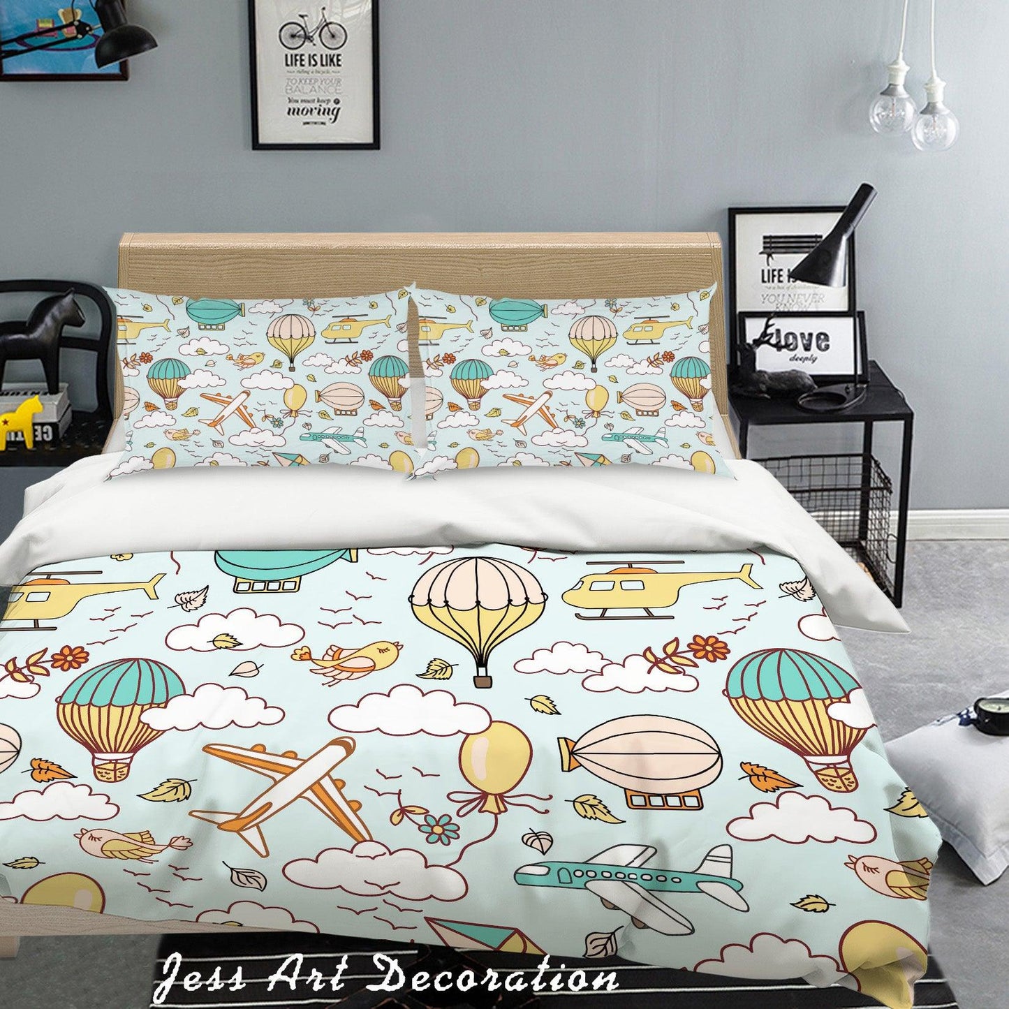 3D Cartoon Balloon Plane Quilt Cover Set Bedding Set Pillowcases 21
