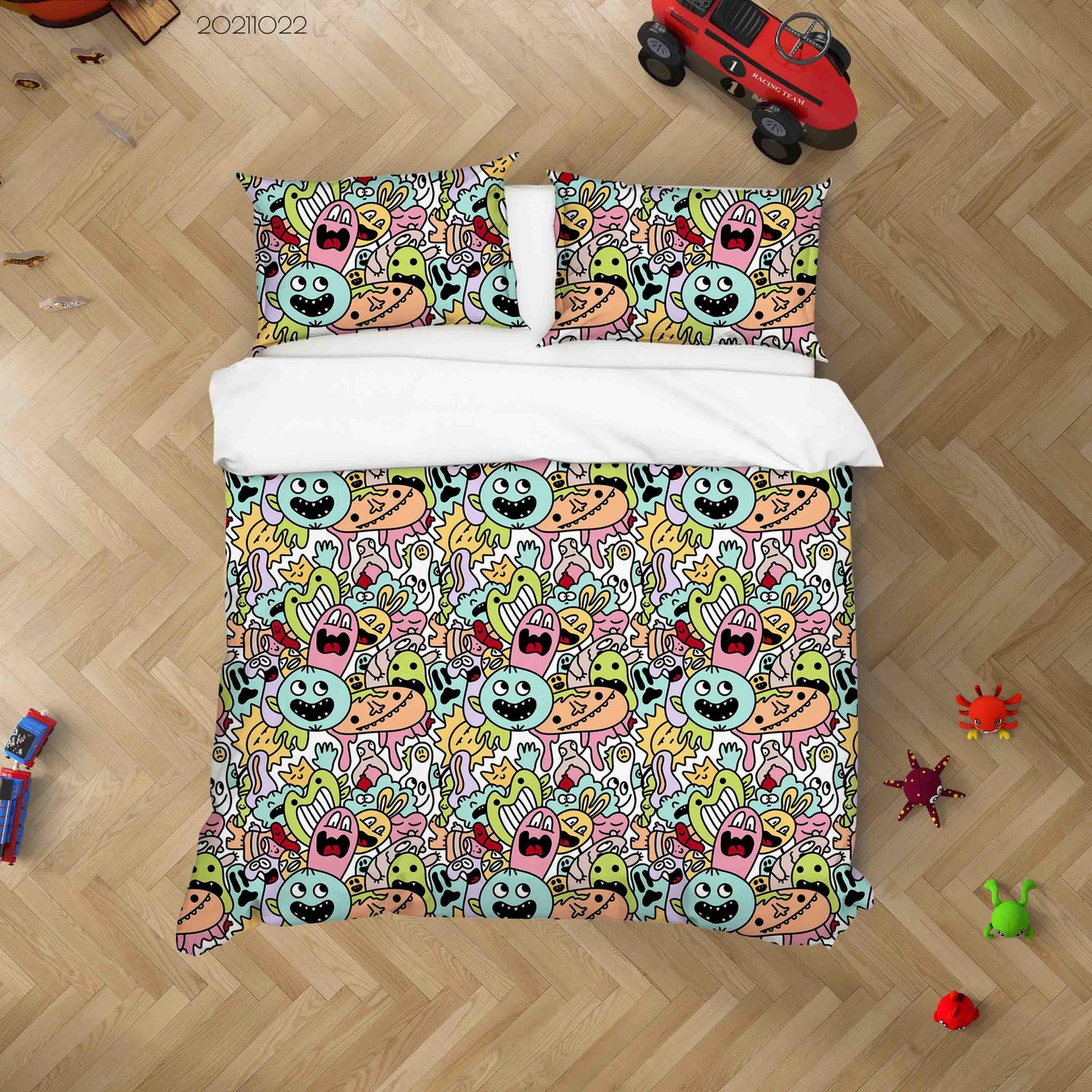 3D Abstract Artistic Color Monster Graffiti uilt Cover Set Bedding Set Duvet Cover Pillowcases 87